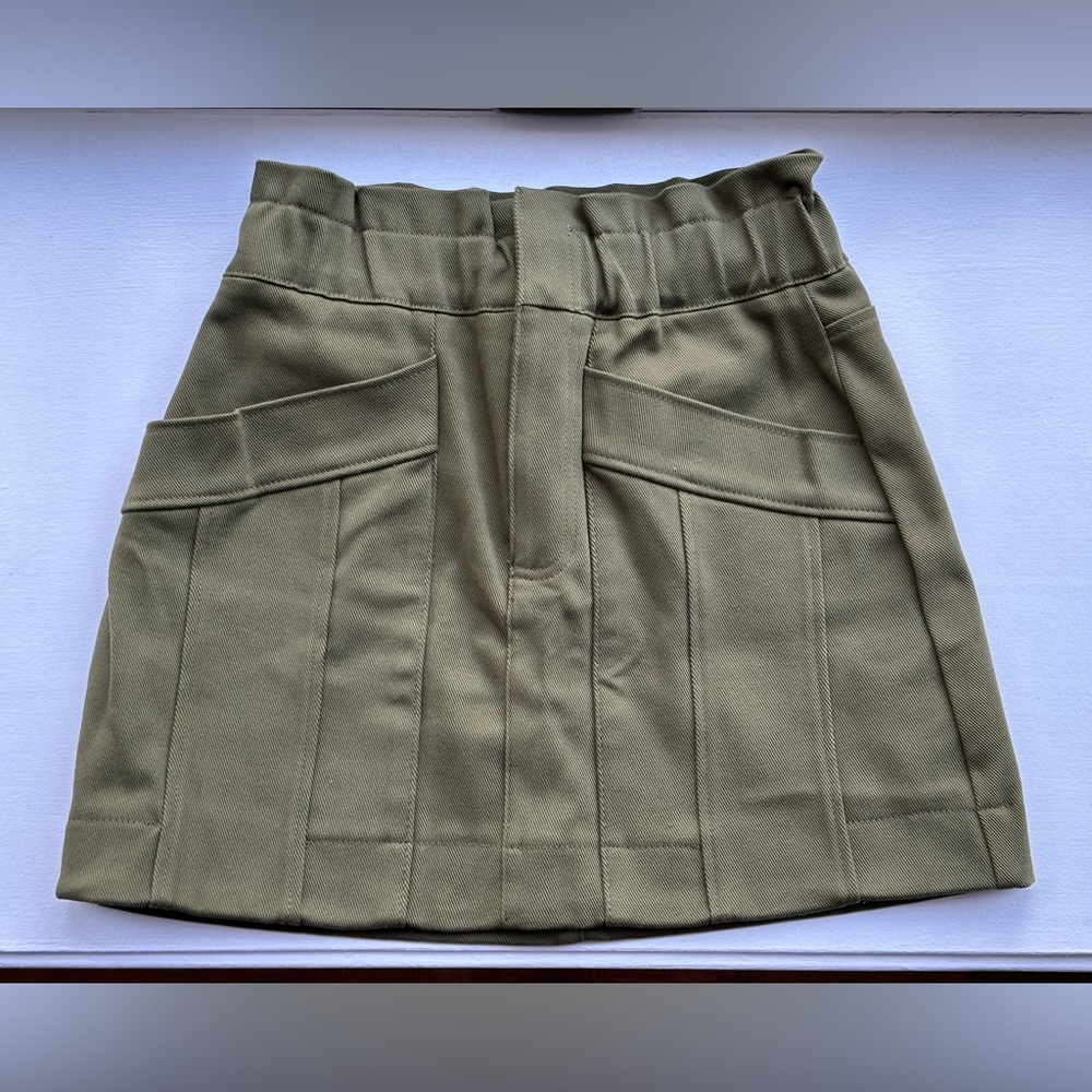 NWT Zara Olive Green Paper Bag Waist Skirt Medium
